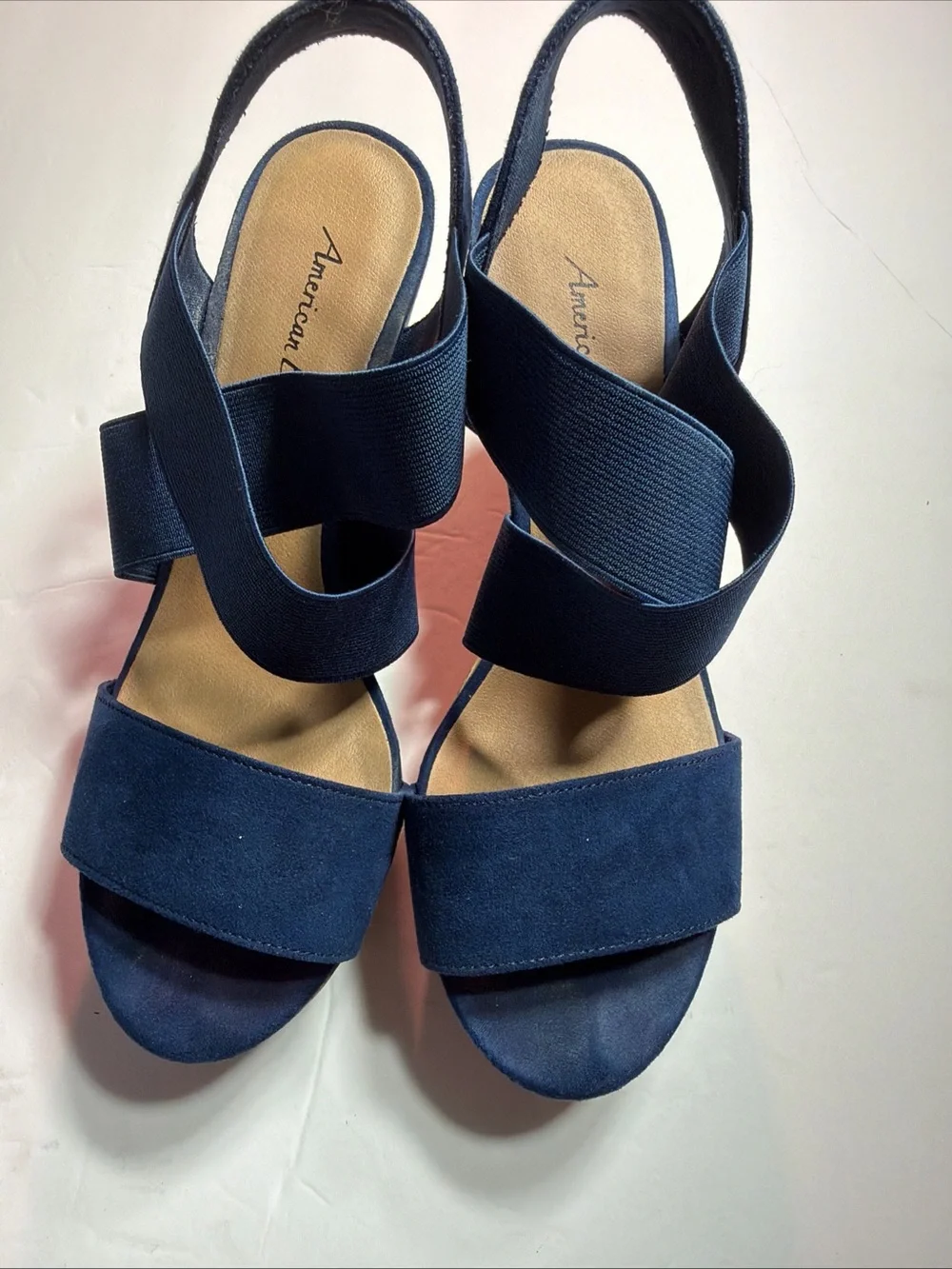 American Eagle Outfitters Navy Wedge Sandals with Elastic Crossover Straps